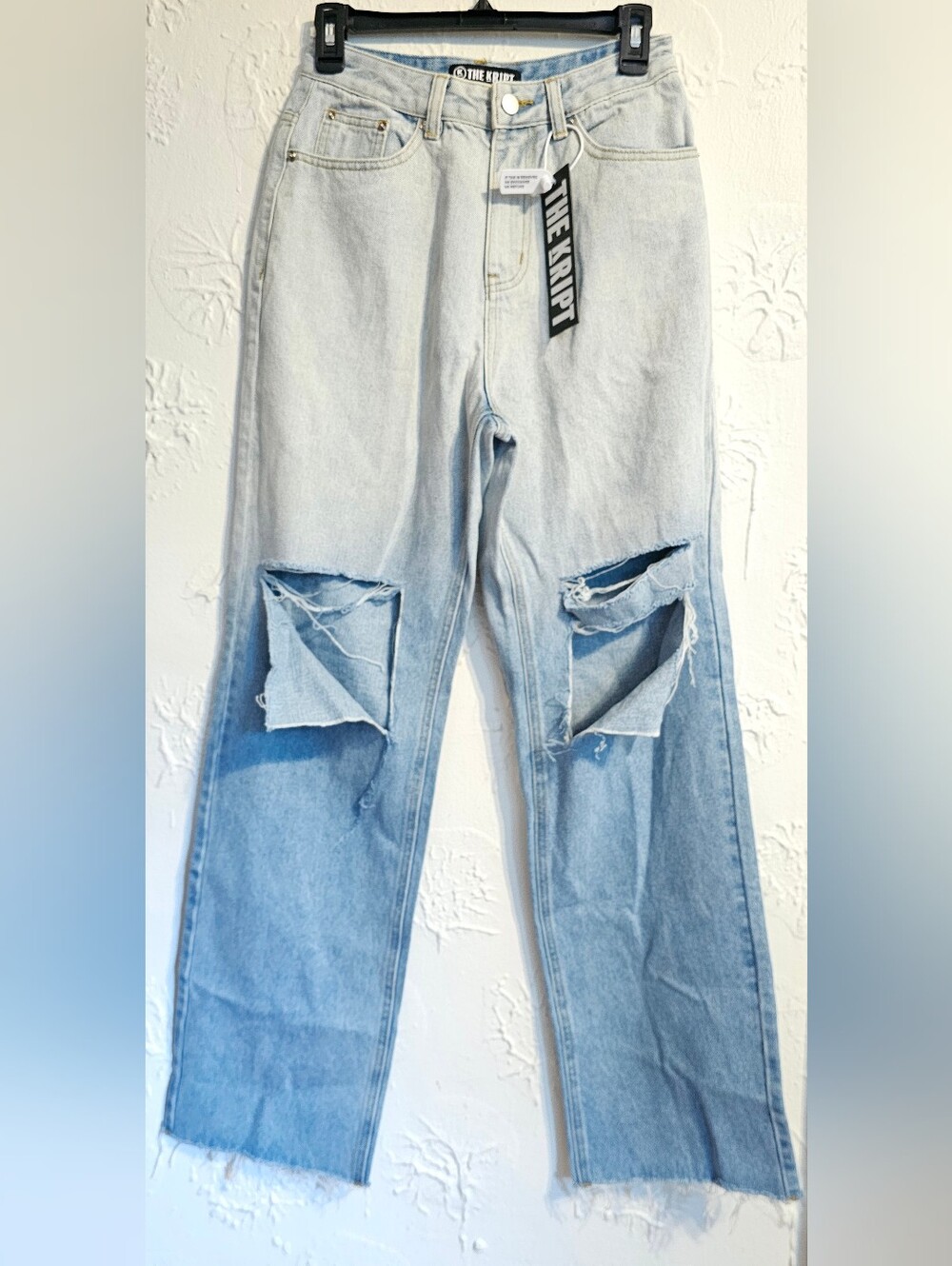Kript Ombre Ocean Washed Women's Super Mid Rise Distressed Jeans size S